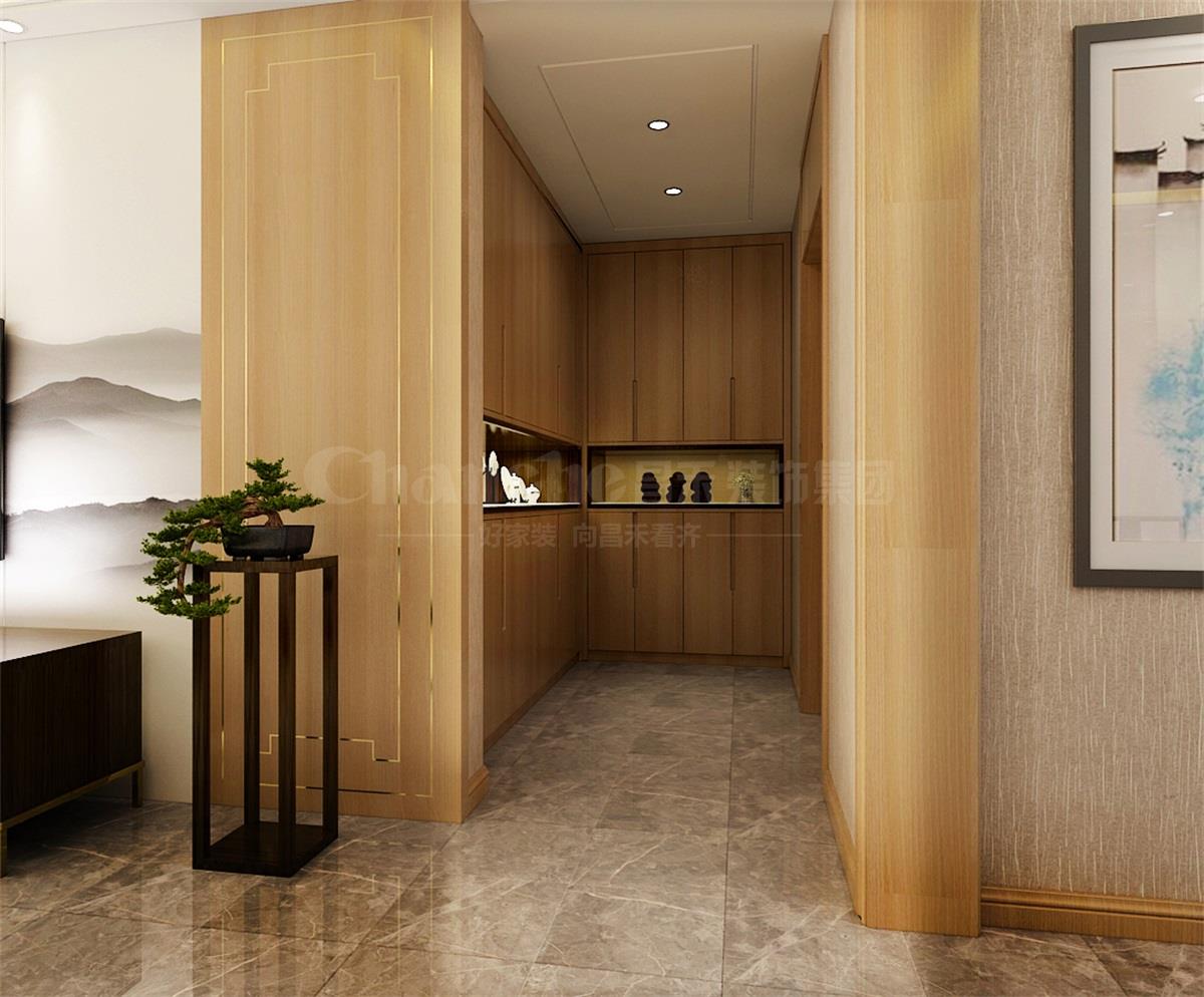 進(jìn)門處的鞋柜，既滿足了屋主的生活習(xí)慣，又體現(xiàn)出對自然人文古意的喜好之情。