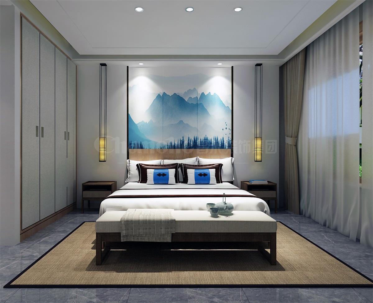 主臥貫穿、白色、灰色，加小許黑色融合的暖色調(diào)讓詩意棲居，少幾分濃墨重彩，多幾分雅致清寧，并在此感悟生命的智慧。內(nèi)心的平靜才能感悟到生活的大美，美不是符號，是一種心境，一份怡然，更是一份禪動(dòng)。